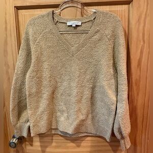 LOFT Women's Beige V-Neck Sweater with metallic flecks women’s M